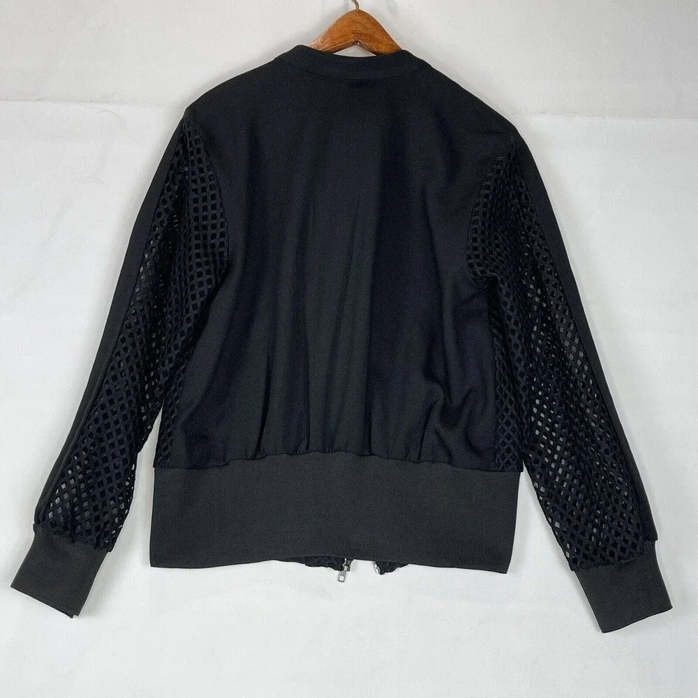Women’s Small Black Mesh Lined Bomber Jacket Full Zip Long Sleeve